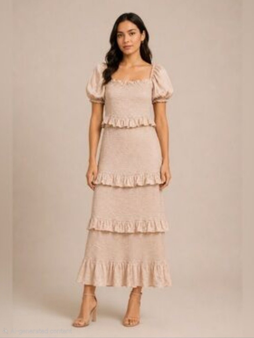 Mable Cream Ruffled Smocked Maxi Dress - Women Size Small